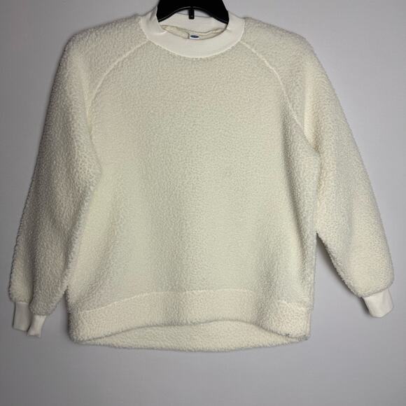 Old Navy Sherpa Sweater Women's Cream Medium Long Sleeve Crew Neck Pullover - Picture 1 of 8